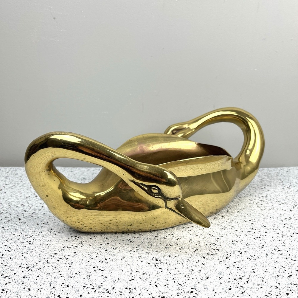 Vintage Mid Century Brass Duck Goose Swan Planter Cottagecore Regency